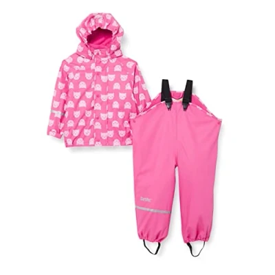 Image of CareTec Girls Suit Pu W. Fleece Raincoat And Kids Waterproof Trousers, Pink (546), 4 Years UK