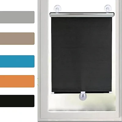 Image of Temporary blackout roller Curtain,Suction Cup Window Shade,Retractable Sunshade blinds,grey 12 sizes,No Drilling,Indoor blinds,Black 45x125cm(17.7 * 49.2in)