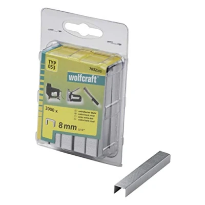 Image of wolfcraft 3,000 Broad Back Staples, Extra Hard Steel, Type 053, 8 mm I 7032000 Ideal for fastening fabric, textiles and thin strips of wood