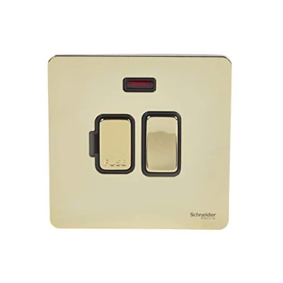 Image of Schneider Electric Ultimate Screwless Flat Plate Switched Fused Connection Unit, with Neon Indicator, GU5411BPB, Polished Brass Black Insert