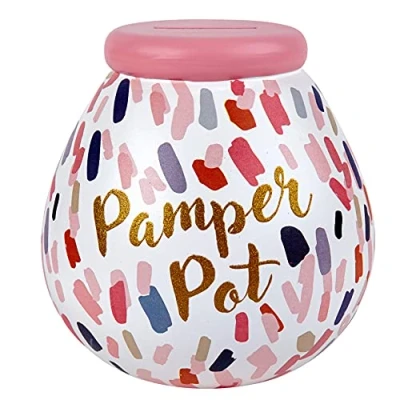 Image of Pot of Dreams Hand Painted Pink Pamper Pots Save and Smash Handcrafted Ceramic Money Box Eco Freindly &amp; Recyclable Piggy Bank Perfect Decorative Gift Saving for Self Care Spa days