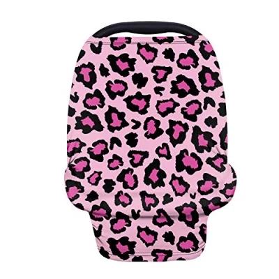 Image of Binienty Multi Use Baby Nursing Cover, High Chair/Shopping Cart/Stroller Pink Leopard Cheetah Stripe Print, Car Seat Cover Canopy