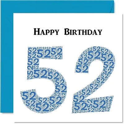 Image of Fun 52nd Birthday Cards for Men Shapecloud Happy Card Dad Mum Grandad Nanny Grandma Uncle Auntie Cousin Friend, 145mm x Greeting Cards,