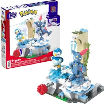Image of MEGA Pokémon Action Figure Building Toys, Piplup and Sneasel&#039;s Snow Day with 171 Pieces Motion, 2 Poseable Characters, for Kids, HKT20