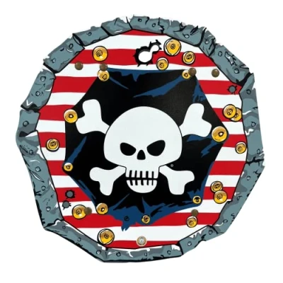 Image of Liontouch Pirate Shield Captain Red Stripe Pretend Play Foam Toy for Children And Toddlers with Skull Motive Ideal Accessory Dress Up &amp; Costumes Sailing the Caribbeans