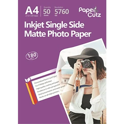 Image of Papercutz A4 Inkjet Printer Photo Paper, 200 Sheets (180 GSM), Single Side Matt Coated, Versatile Printing Universal Friendly, Paper