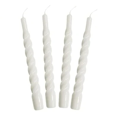 Image of Marco Paul 4pc White Twist Taper Candles Metallic Candle Light Table Long Burning Decor Candlesticks Pillar Multipack Non Toxic