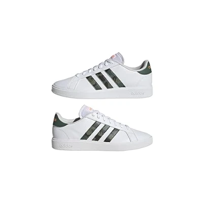 Image of adidas Men&#039;s Grand Base Lifestyle Court Casual Sneaker, FTWR White/FTWR White/Screaming Orange, 7 UK