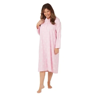 Image of INSIGNIA Womens Brushed Cotton Long Sleeve Nighties Nightdress (Pink Leaf, 16 18)
