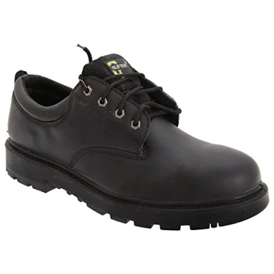 Image of Unisex Black Leather 4 Eye Safety Shoe Contractor Size UK Mens 9