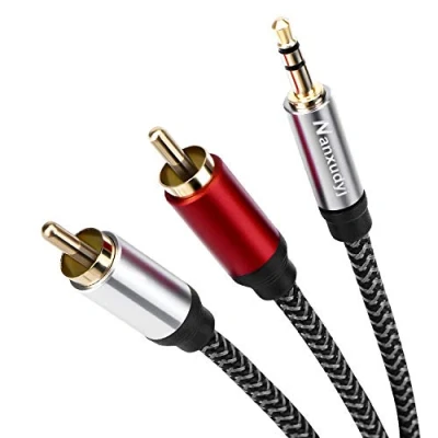 Image of Nanxudyj 3.5mm to 2RCA Audio Cable 4M,Nylon Braided AUX 2 RCA for Stereo Receiver Speaker Smartphone Tablet HDTV MP3 Player &amp; More Audiophiles Headphone