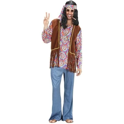 Image of Mens Psychedelic Hippie Man Costume Large UK 42/44&quot; for 60s 70s Hippy Fancy Dress