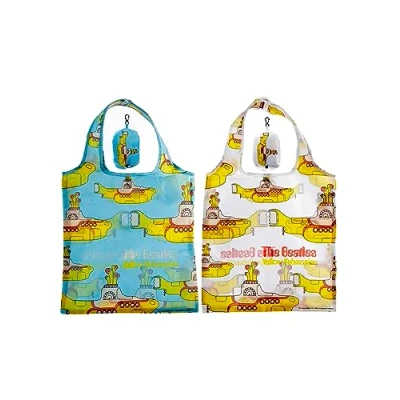 Image of Puckator Foldable Reusable Shopping Bag The Beatles Yellow Submarine Design Folding Bags Tote Foldaway Fold Up in Pouch Family Beach
