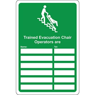 Image of Trained evacuation chair operators are emergency safety sign 1.2mm Rigid plastic 200mm x 150mm