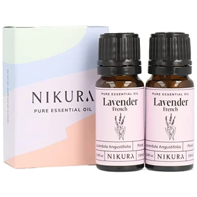 Image of Nikura French Lavender Essential Oil 20ml (2 x 10ml) 100% Pure Natural Oils Perfect for Sleep, Calming, Aromatherapy, Diffusers, Bath Great Self Care, Massage, Relaxing Vegan &amp; UK Made