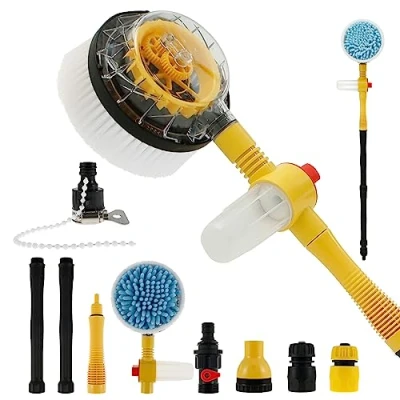 Image of Car Wash Brush Kit, Auto Rotating Cleaning With Soap Dispenser, 39&#039;&#039; Long Handle Chenille Care Washing Pressure Washer Gun Hose Attachment for Cars, Yards, Gardens, Pets
