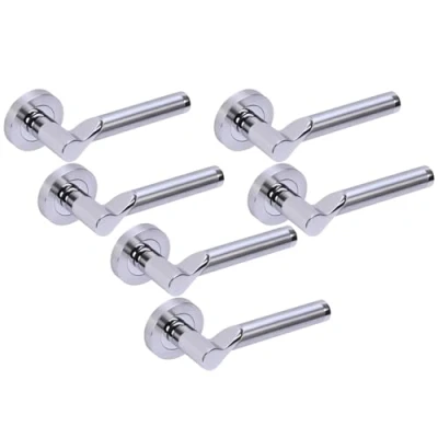 Image of HANDLEZONE® 3 Sets Hydrus Premium Lever On Round Rose Door Handles, Internal Passage Latch Handles Dual Finish Polished/Satin Chrome