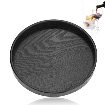 Image of Black Round Serving Tray 30cm Small Wooden Snack Food Meals Tea Trays Meal for Coffee Table Party Bar Restaurant Hotel, 11.8 x 0.79inch
