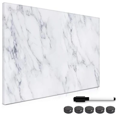 Image of Navaris Magnetic Whiteboard Memo Board 60 x 40 cm Writable Dry Erase Notice Message for Wall with Magnets and Marker White Marble
