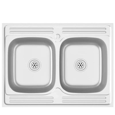 Image of vidaXL Kitchen Sink with Double Basins Silver 800x600x155 mm Stainless Steel