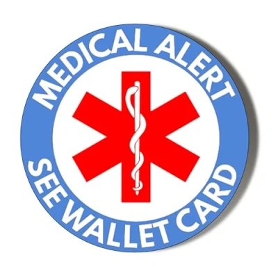 Image of Gift Insanity MEDICAL ALERT BLUE BACKGROUND SEE WALLET CARD 45mm Medium Badge