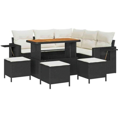 Image of vidaXL 9 Piece Garden Sofa Set with Cushions Black Poly Rattan Acacia