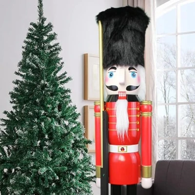 Image of CDL 120 cm Giant Nutcracker Soldier Holds Rifle with Plush Hat Red and Black Christmas Decoration K07