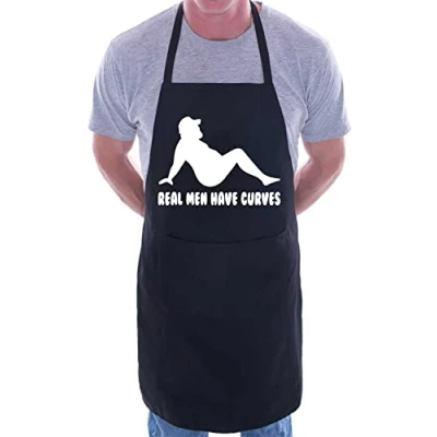 Image of Print4U Real Men Have Curves Funny Birthday Novelty Baking BBQ Cooking Apron Black
