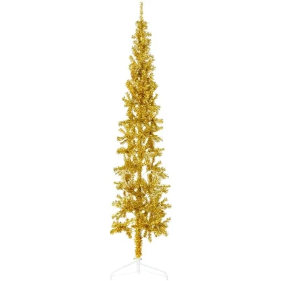 Image of vidaXL Slim Artificial Half Christmas Tree with Stand Gold 210 cm