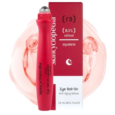 Image of Skincyclopedia 0,3% Retinol Eye Roller for Dark Circles and Puffiness Anti Aging Serum with Retinol, Squalane, Hyaluronic Acid, Aloe Vera, 15ml