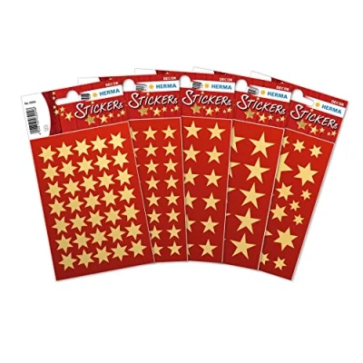 Image of HERMA 423 Christmas Gold Star Stickers for Card Making, Crafts, Envelopes and Xmas Decorations, Self Adhesive Labels Kids Children