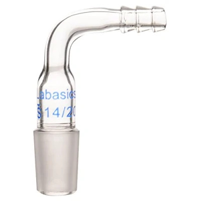 Image of Labasics Glass Bent Inlet Adapter with 14/20 Male Joint and 8mm Hose Connection Lab Glassware (14/20 Joint)