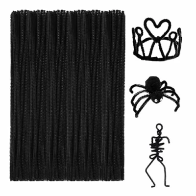Image of 200 Pcs Cleaners Chenille Stems Pipe for Craft, Craft Supplies, Long Flexible Pipecleaners Supplies DIY Art Decorations (Black)
