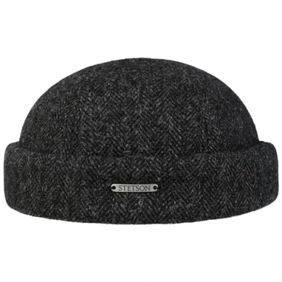 Image of Stetson Lavoy Herringbone Wool Docker Hat Men Made in The EU Cap Winter Beanie with Cuff, caps, Lining, Hook and Loop Closure Autumn XL (60 61 cm) Anthracite