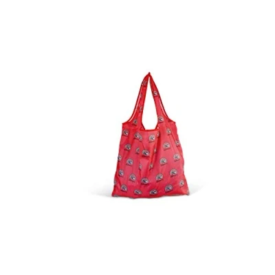 Image of BRISA VW Collection Volkswagen Reusable Polyester Shopping Bag Grocery Sack with T1 Bus Campervan Motif (Vintage Logo/Red)