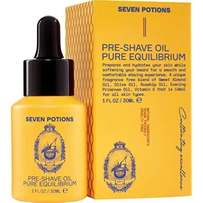Image of Seven Potions Pre Shave Oil for Men — Ideal Sensitive Skin, Helps Prevent Irritation, Lubricates and Protects Face Natural, Vegan, Cruelty Free (30ml)