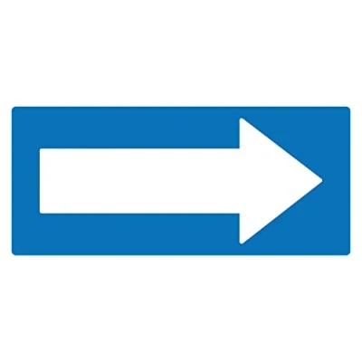 Image of 4 x Blue Arrow Right Info Label Sign Removable Self Adhesive Waterproof Durable Vinyl Sticker 225mm 106mm