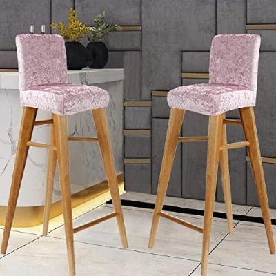 Image of KELUINA Velvet Bar Stool Chair Covers with Backrest,Elastic Seat Home Soft Slipcover Protector for Kitchen Breakfast Counter Chairs Stools (Pink,Set of 6)