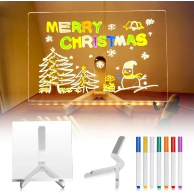 Image of Led Drawing Board, Note Board Acrylic Dry Erase,Led Message with 7 Colors Pe Light Up Writing Stand for Office School Home (20 * 20CM)