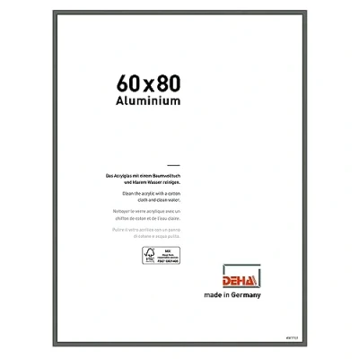 Image of DEHA Design Boston Photo Frame 60x80cm, Aluminium Picture Frame, Grey with Protective Acrylic Glazing and Push Turn Clips Contrast