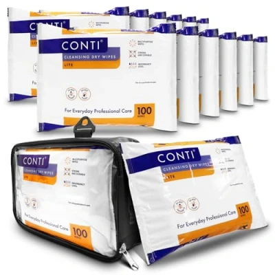 Image of RE GEN FlexPouch Dry Wipe Dispenser &amp; 12 Pack, Conti Lite 24x18cm Patient Cleansing Wipes Professional Personal Care Ideal for Homes, Hospitals Home Adult Incontenance Aid