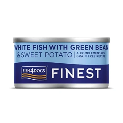 Image of Fish4Dogs Wet dog Food Tins 85g for all breeds (FINEST WHITE FISH WITH SWEET POTATO AND GREEN BEAN)