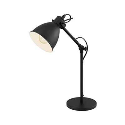 Image of Eglo Priddy Table Lamp, 1 Bulb Vintage Light in Industrial Design, Retro Bedside Lamp Made of Steel, Colour: Black, White, Socket: E27, incl. Switch