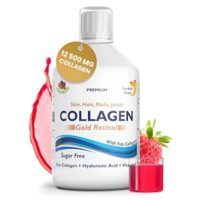 Image of Swedish Nutra Collagen Gold Retinol Pack of 500ml Hydolyzed 12500 mg Marine per dose I Sugar Free Minimize Fine Lines, Wrinkles &amp; Improve Skin Elasticity