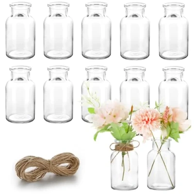 Image of Vmgigig Flower Vase, 12PCS Small Glass Vase Set Bud Vases, mini Vintage for Flowers, Decorative Table Wedding Party Home
