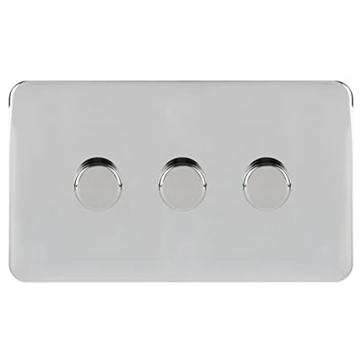 Image of Schneider Electric Lisse Screwless Deco 3 Gang Universal 2 Way Dimmer Light Switch, 250W/VA, GGBL6032CPCS, Polished Chrome