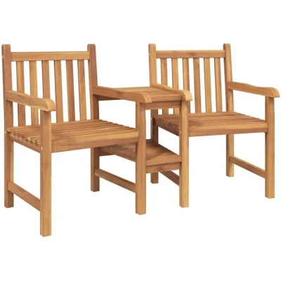 Image of vidaXL Outdoor Chairs with Shelf Geometric Storage Brown Solid teak wood