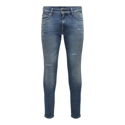 Image of ONLY &amp; SONS Men&#039;s Onswarp Skin Jax Lm DEST 8793 Tai DNM Vd Jeans, Light Medium Blue Denim, 32 W/34 L