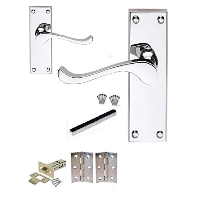 Image of Haven Heritage 6 Victorian Scroll Latch Chrome Door Handles Polished 118MM X 40MM