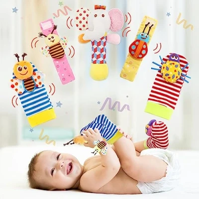 Image of Soft Baby Toy, Wrist Rattle &amp; Foot Finder Socks, Handheld Rattles and Leg Ankel Rattle, Newborn Toys for Infant Boy or Girl (5PBS BR E)
